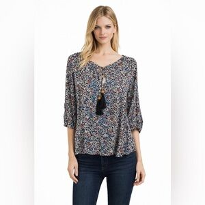 Mason & Belle Blouse Women Size 2X Black 3/4 Sleeve Floral Peasant Top NEW